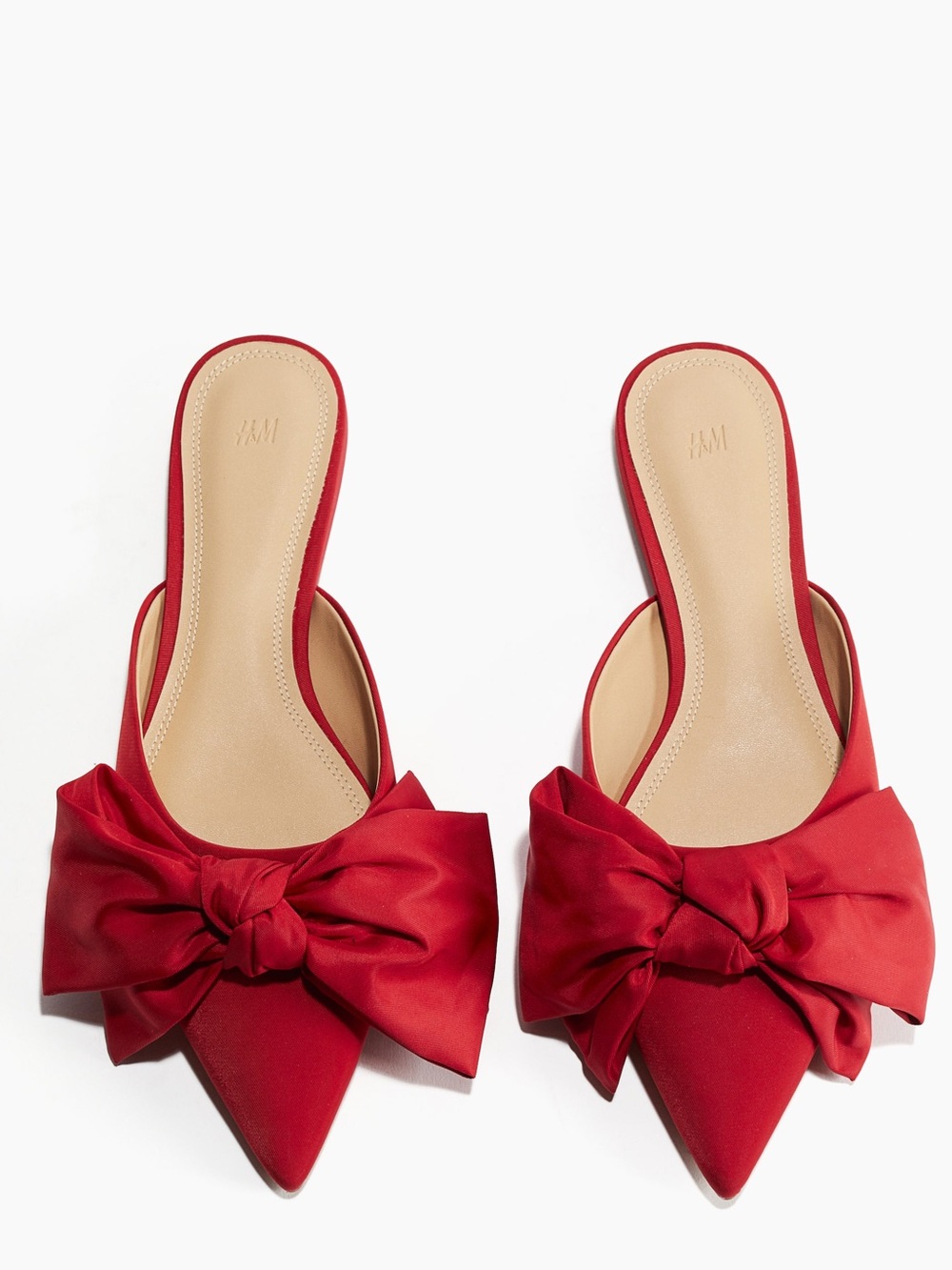 H&M Women Red Pointed-Toe Mule Flats with Bow Red Size 39 NWOT